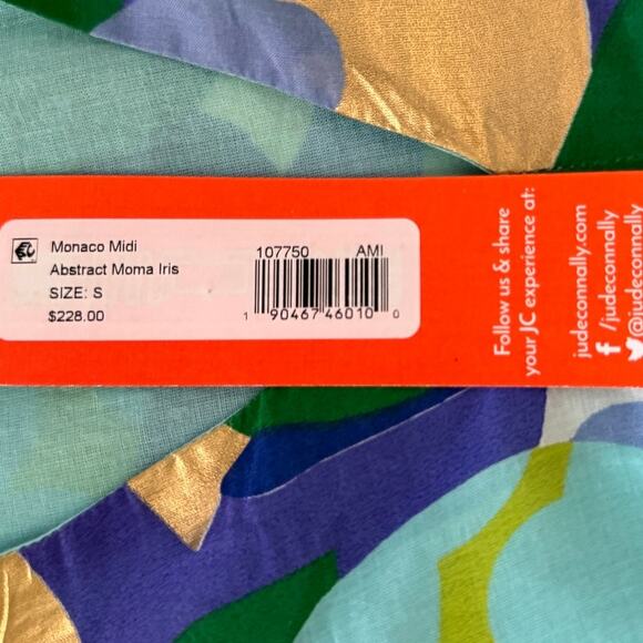 JUDE CONNALLY NWT Monaco Tiered Midi Dress w/Tasseled Cuffs S Blue Purple Gold - Picture 5 of 10